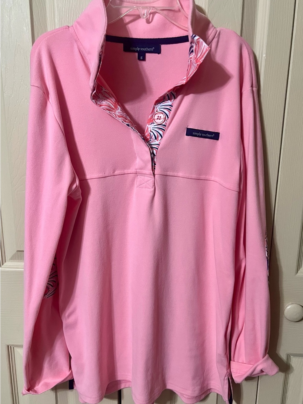 Simply Southern Pink Quarter-Button Up Pullover Size Small